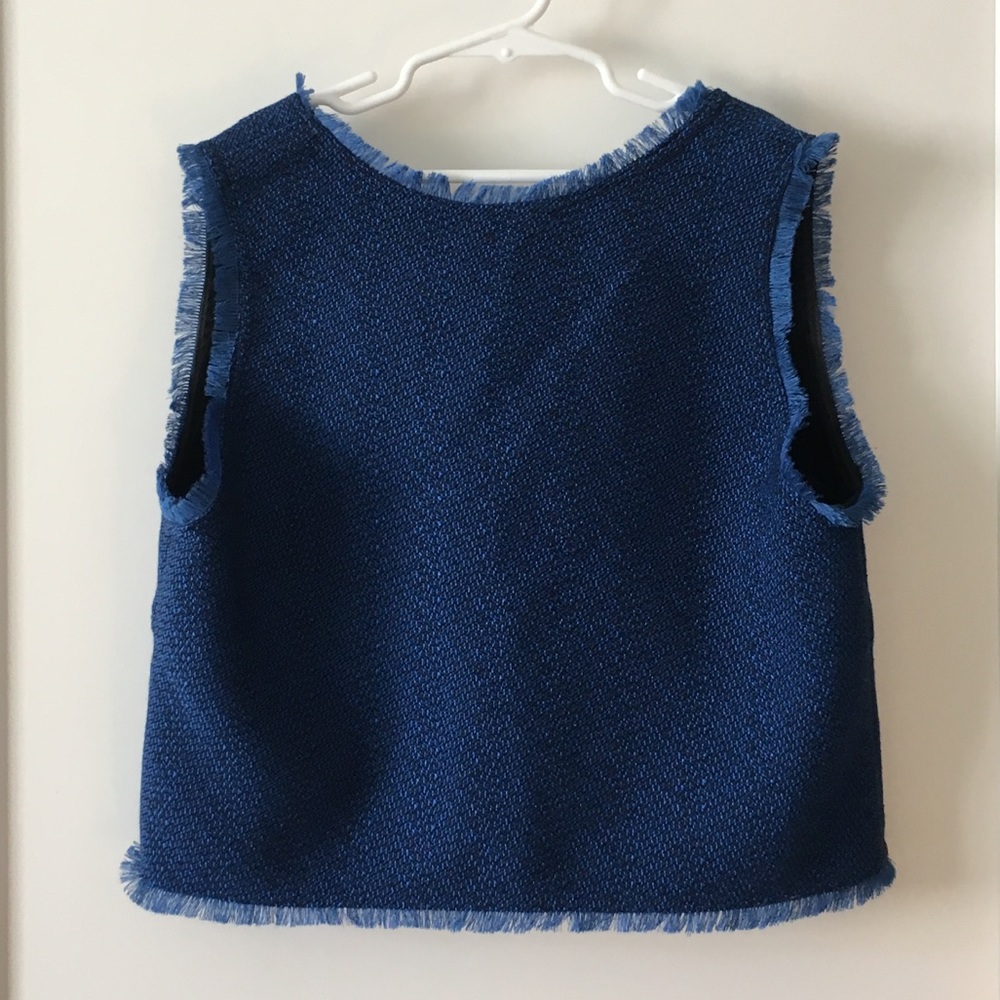 NEW TOPSHOP UNIQUE Navy Blue Tweed Textured Crop Tank Top - Picture 4 of 5